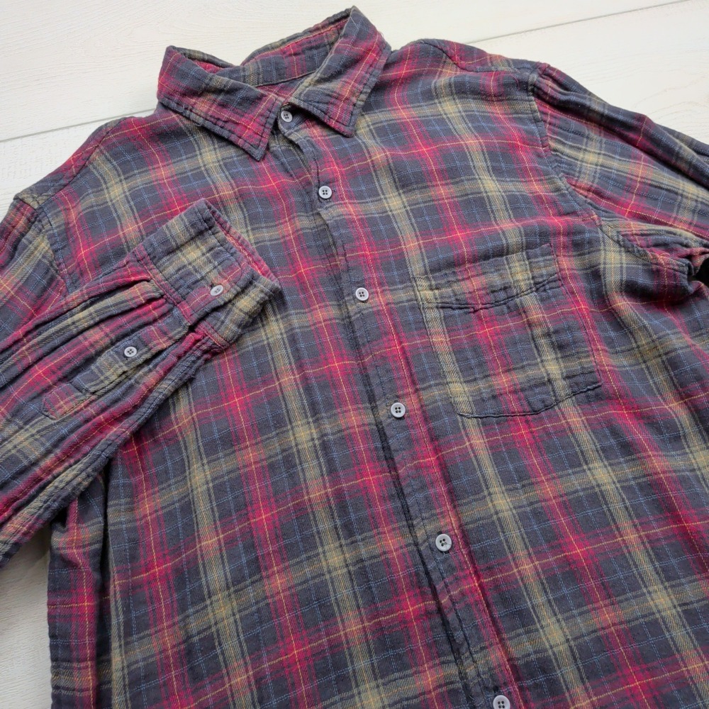 Carbon 2 Cobalt Mens XL Red Plaid Cotton Flannel Button Down Shirt Long Sleeve